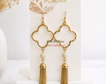 Pomina Gold Clover Fransen Ohrringe Neu