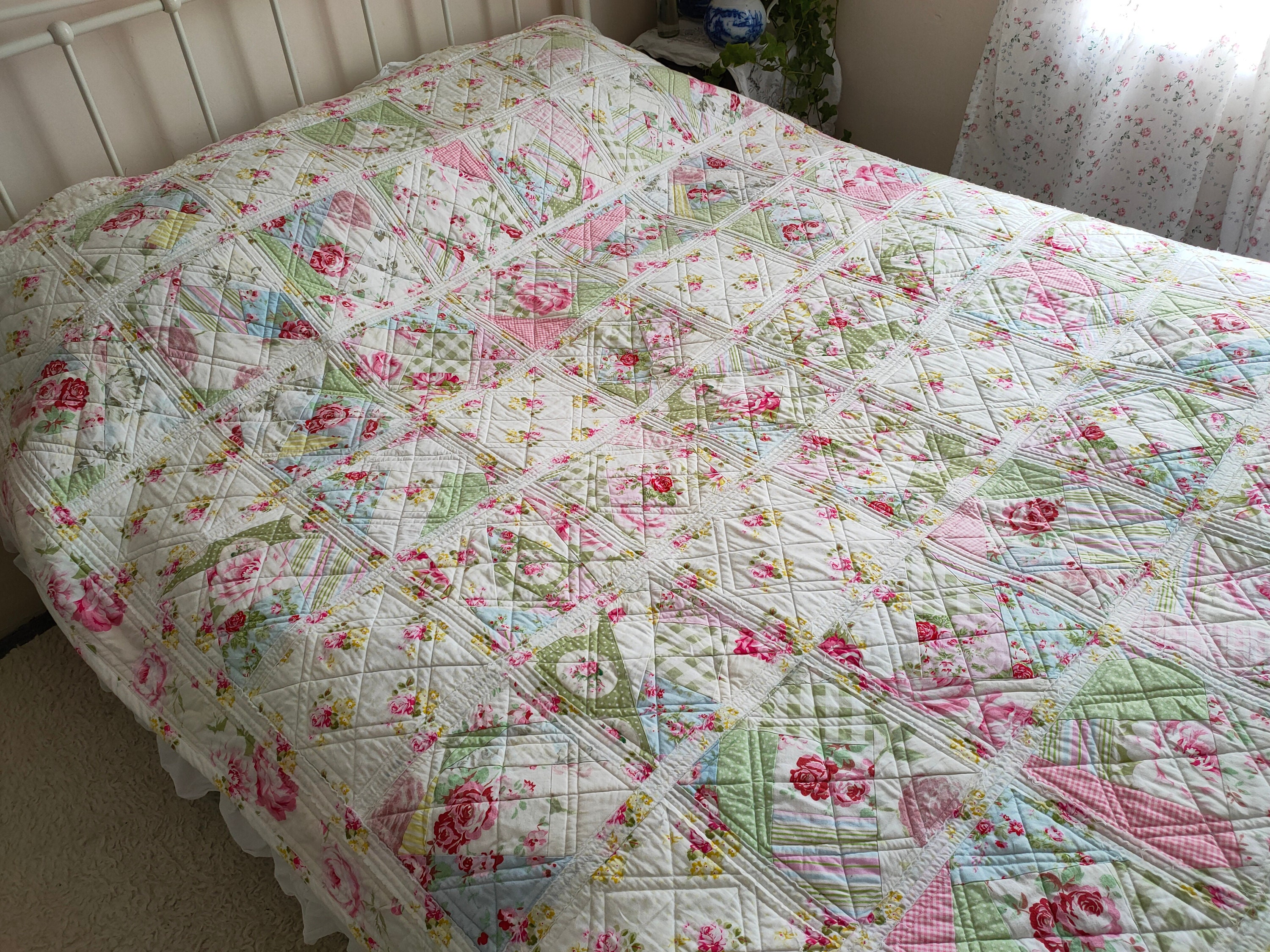 Shabby Chic Quilted Patchwork Throw Cotton Patchwork Quilt Etsy