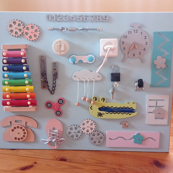Activity Board, Toddler Gift, Montessori Board, Developing Board, Wooden Sensory Board, Birthday Gift. 50x65cm.  19.68x25.59 inches.