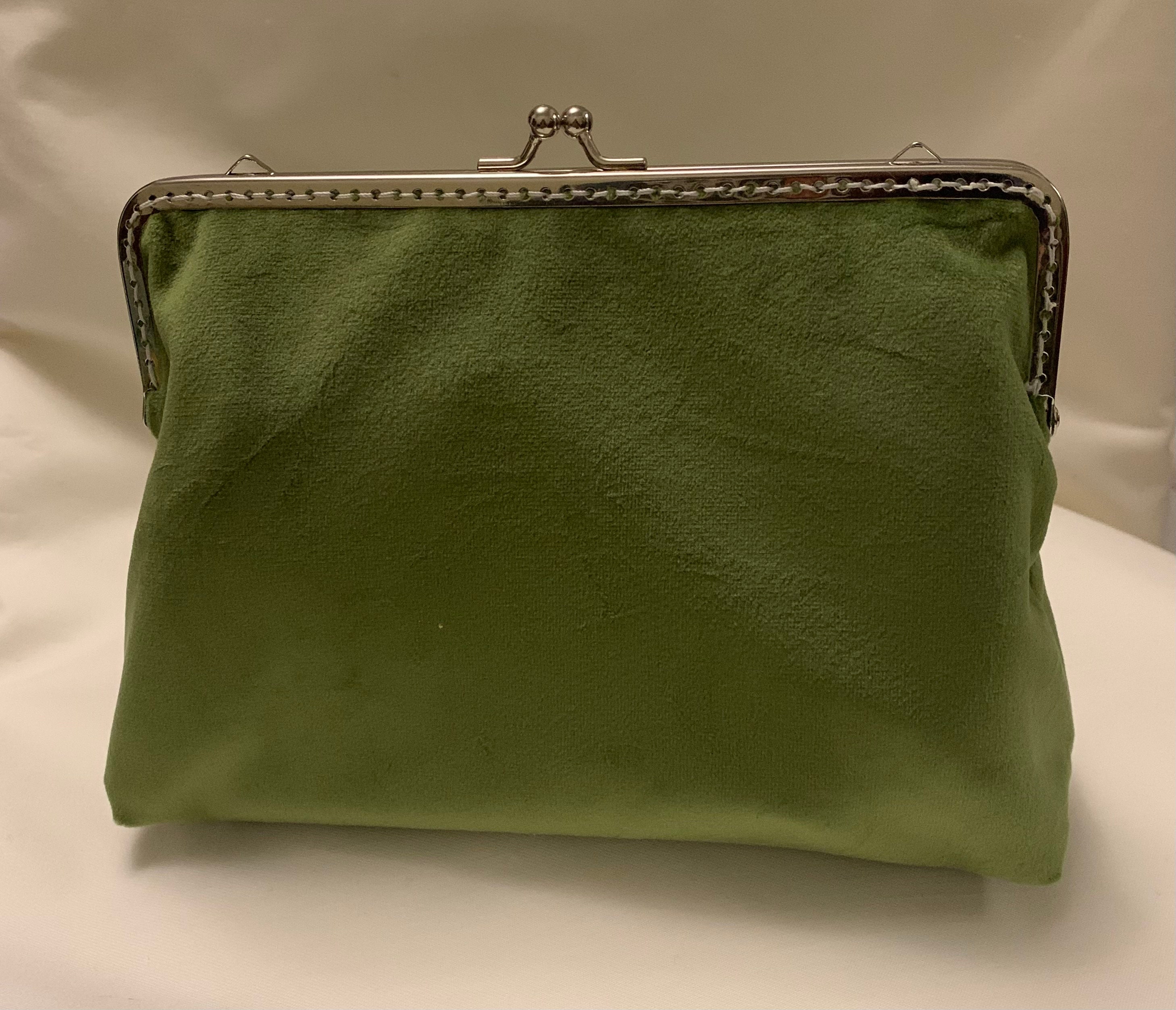 Beautiful Makeup Bag in a Olive Green Velvet
