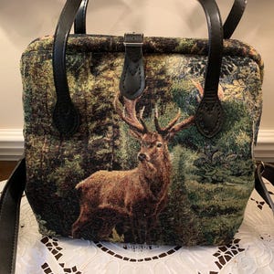 Beautiful Victorian Inspired Bag in a Gladstone Style Bag with a Stag Woodland Scene