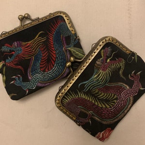 Beautiful Victorian Inspired Kiss Clasp card/cash Purse in a Dragon printed Velvet