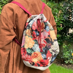 Beautiful Vintage Inspired Duffle Bagbag in a Floral Tapestry style fabric
