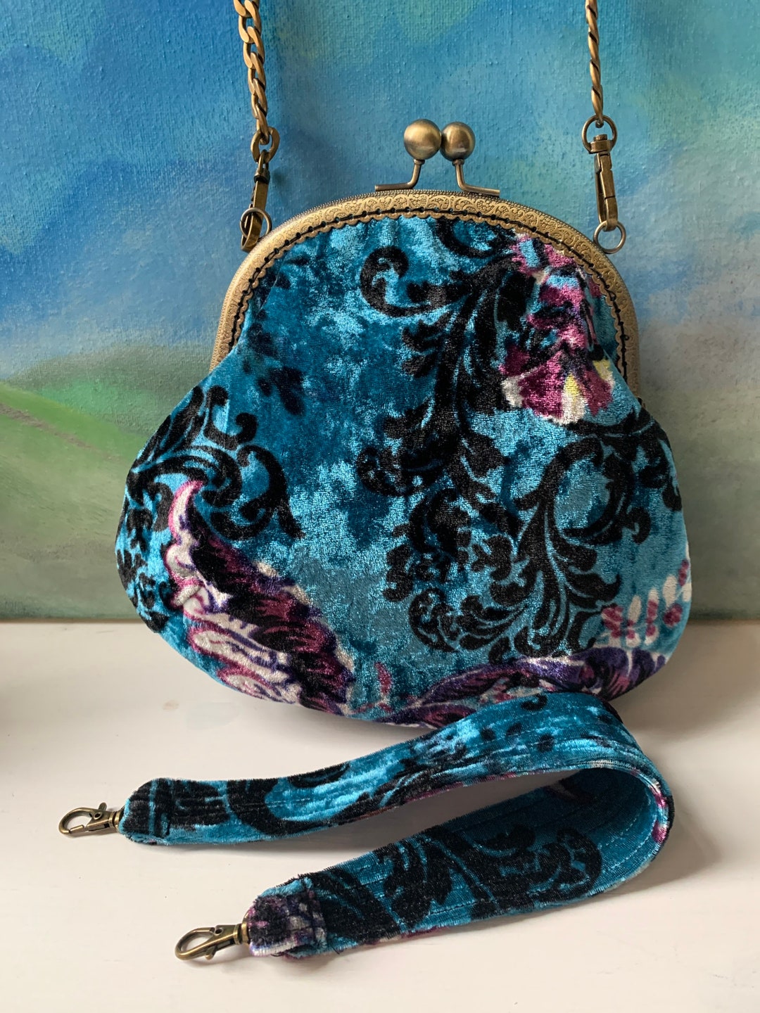 Beautiful Victorian Inspired Kiss Clasp Bag in a Stunning Printed Velvet Etsy
