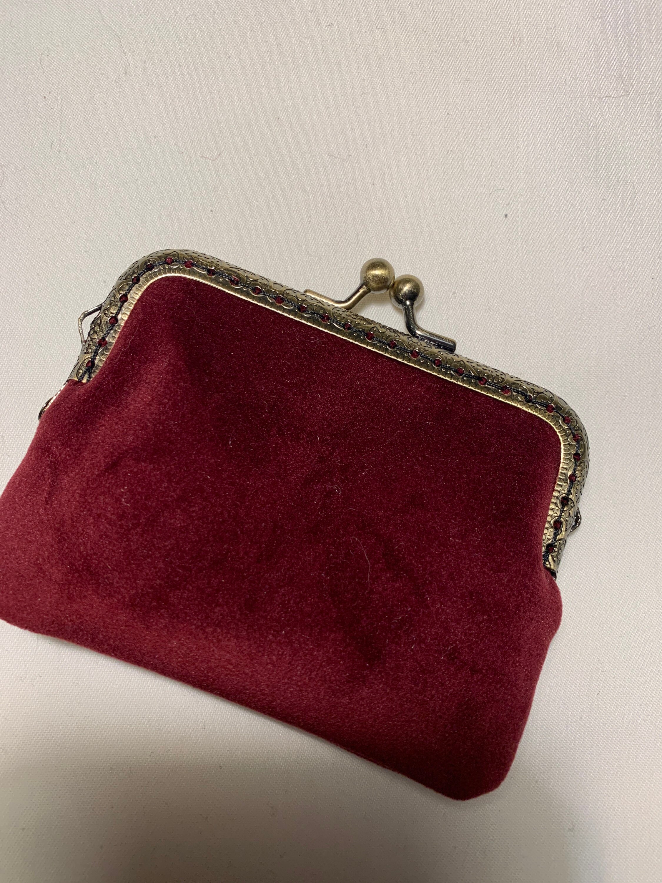 Women's Mini Wallet Vintage Pouch Kiss-lock Coin Small Change Purse Bag -  Wine Red