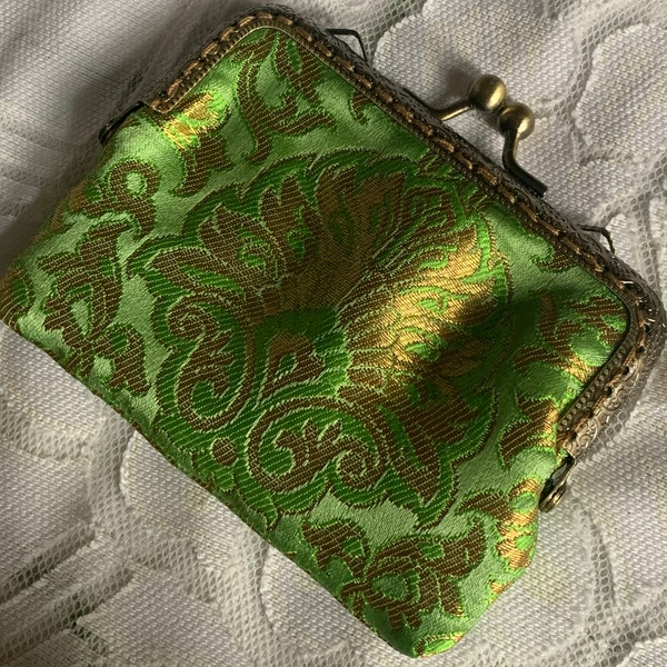 Beautiful Victorian Inspired Kiss cash/credit card purse in a beautiful Indian Bansari Brocade fabric