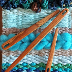 Weaving Needle Almond 3 Sizes Big Eye Tapestry Needles Flat Wooden Weaving Loom Needle image 13
