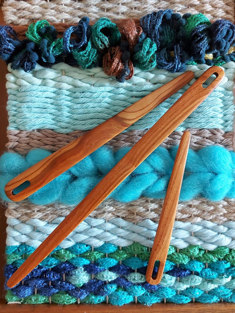 Weaving Needle Almond 3 Sizes Big Eye Tapestry Needles Flat Wooden Weaving Loom Needle image 13