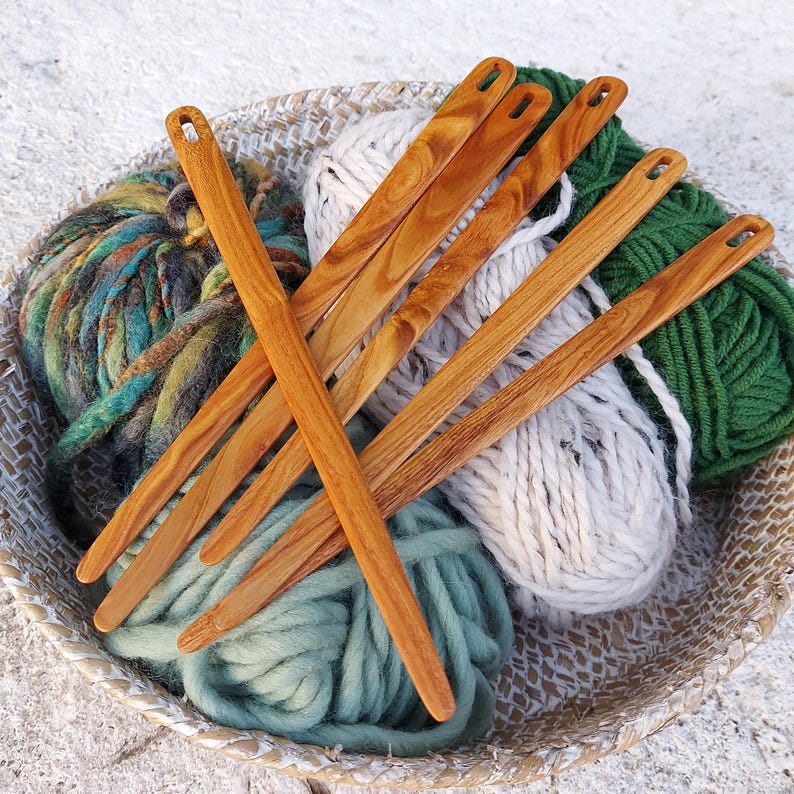Weaving Needle Almond 3 Sizes Big Eye Tapestry Needles Flat Wooden Weaving Loom Needle image 5