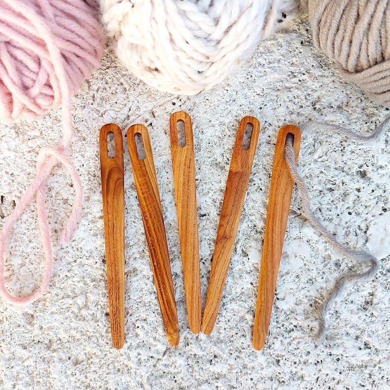 Weaving Needle Almond 3 Sizes Big Eye Tapestry Needles Flat Wooden Weaving Loom Needle Short