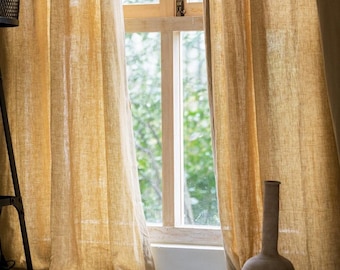 Custom natural linen curtains panel. Light filtering linen drapes,  29 Various option linen drapes