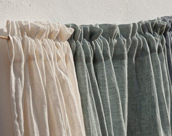 NATURAL linen curtain Ruffle Top / Tie top / Tab top drapes bathroom, kitchen & bedroom drapery natural linen/ cozy design/linen curtains