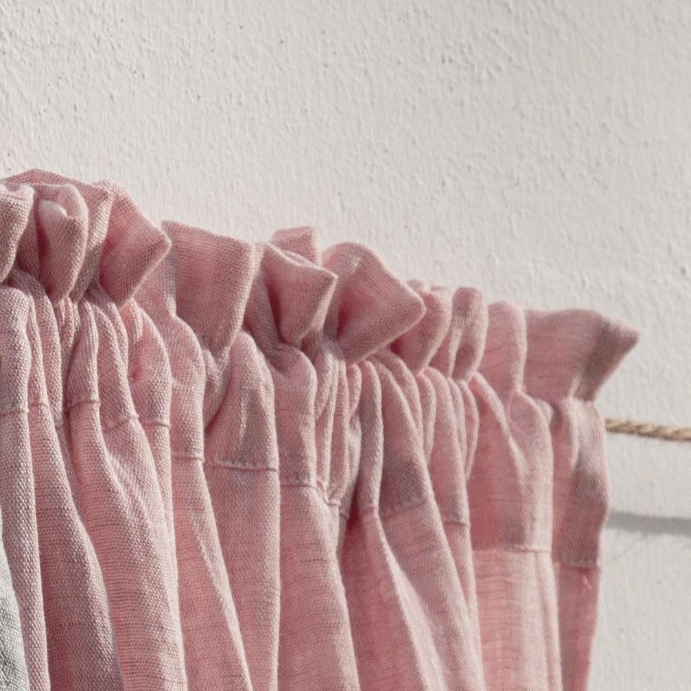 Linen ruffled pocket curtain, Rose dewy washed linen curtain, Boho Custom linen curtain 1 panel home decor