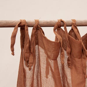 Terracotta Extra wide Linen Sheer Curtain, Tie top linen curtain one panel. Hemp Curtain Heavy Linen Drapery Panels for bedroom