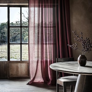 Linen curtain panel wide ruffled in various color. Natural soft linen drapes. Linen sheer curtain. Custom size curtain