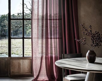 Linen curtain panel wide ruffled in various color. Natural soft linen drapes. Linen sheer curtain. Custom size curtain