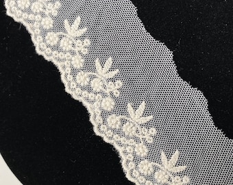 Tissu en dentelle de coton, matériel de couture vintage, 4 cm de large, ivoire, vendu au mètre A01