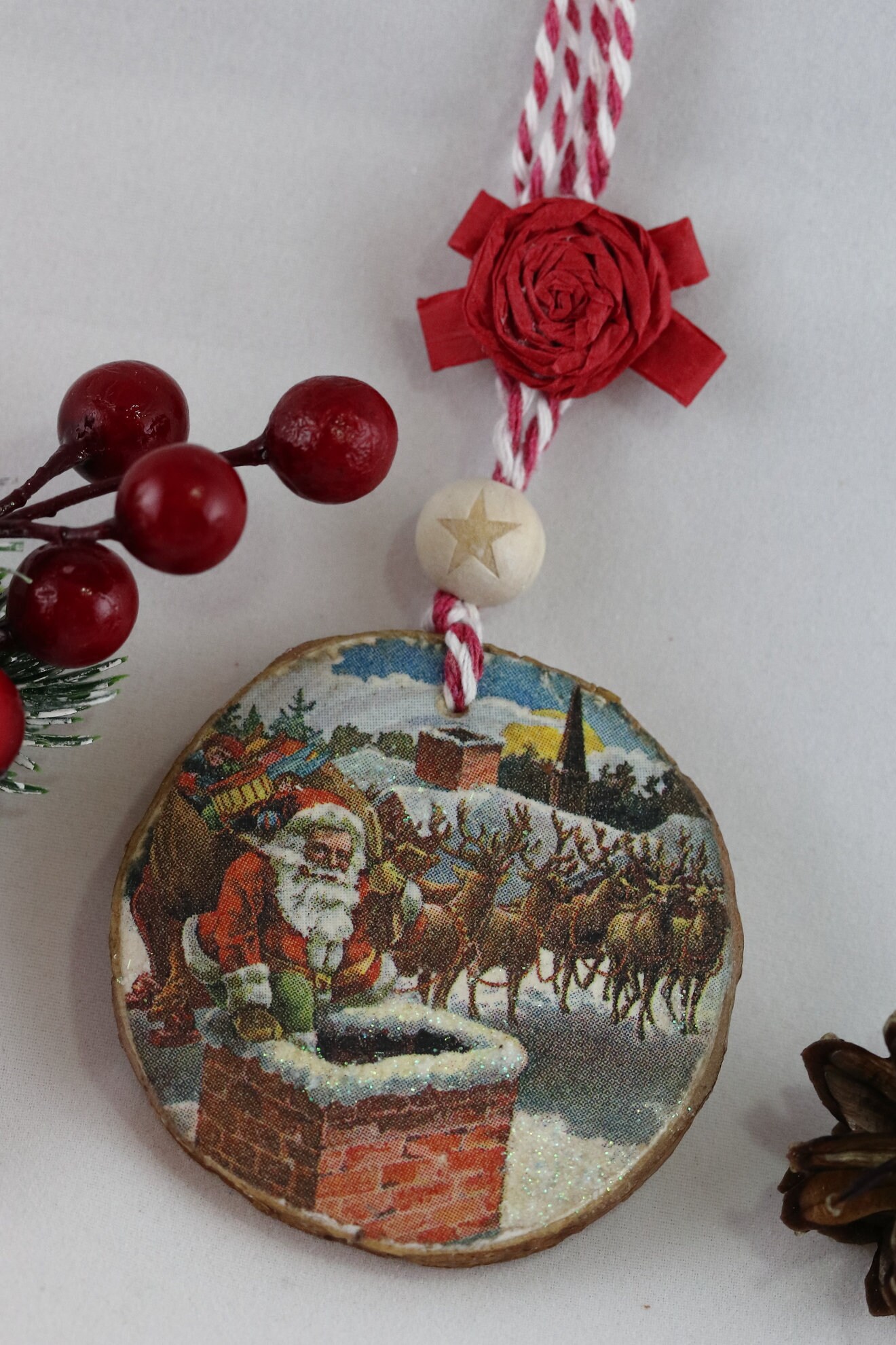 Decorative hanging wood slice ornament decoupaged wood slice Etsy