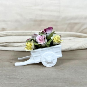 Vintage 1980s Wheelbarrow with Flowers - Bone China by Coalport
