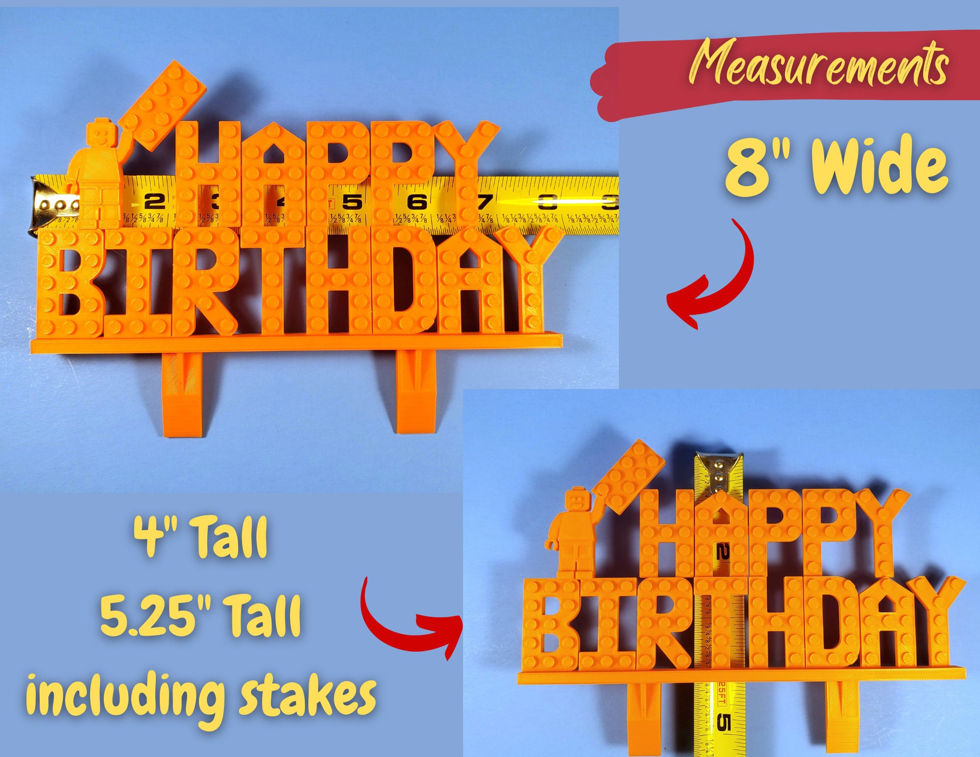 Happy Birthday Cake Topper, Block Style Birthday Sign for
