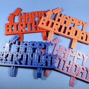 Happy Birthday Cake Topper,  Block style Birthday Sign for Boys or Girls, Brick Themed Birthday Party