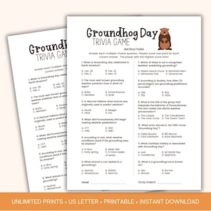 Groundhog Day Trivia, Printable Games For Adults & Kids, Classroom Groundhog Day Activity, Groundhog Day Printable Games Church Activities