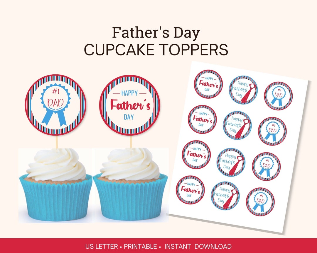 Father's Day Printable Cupcake Toppers, Father's Day Party Decor, Party ...