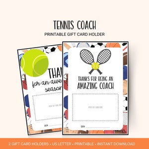 Porte-cartes cadeau imprimable entraîneur de tennis, porte-cartes cadeau 5 x 7, cadeau de remerciement pour entraîneur