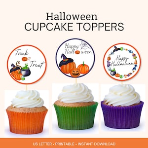 Halloween Cupcake Toppers Printable, Treat bag tags, Halloween party favor bag tags, Halloween Printable Decor, Halloween Party Decor