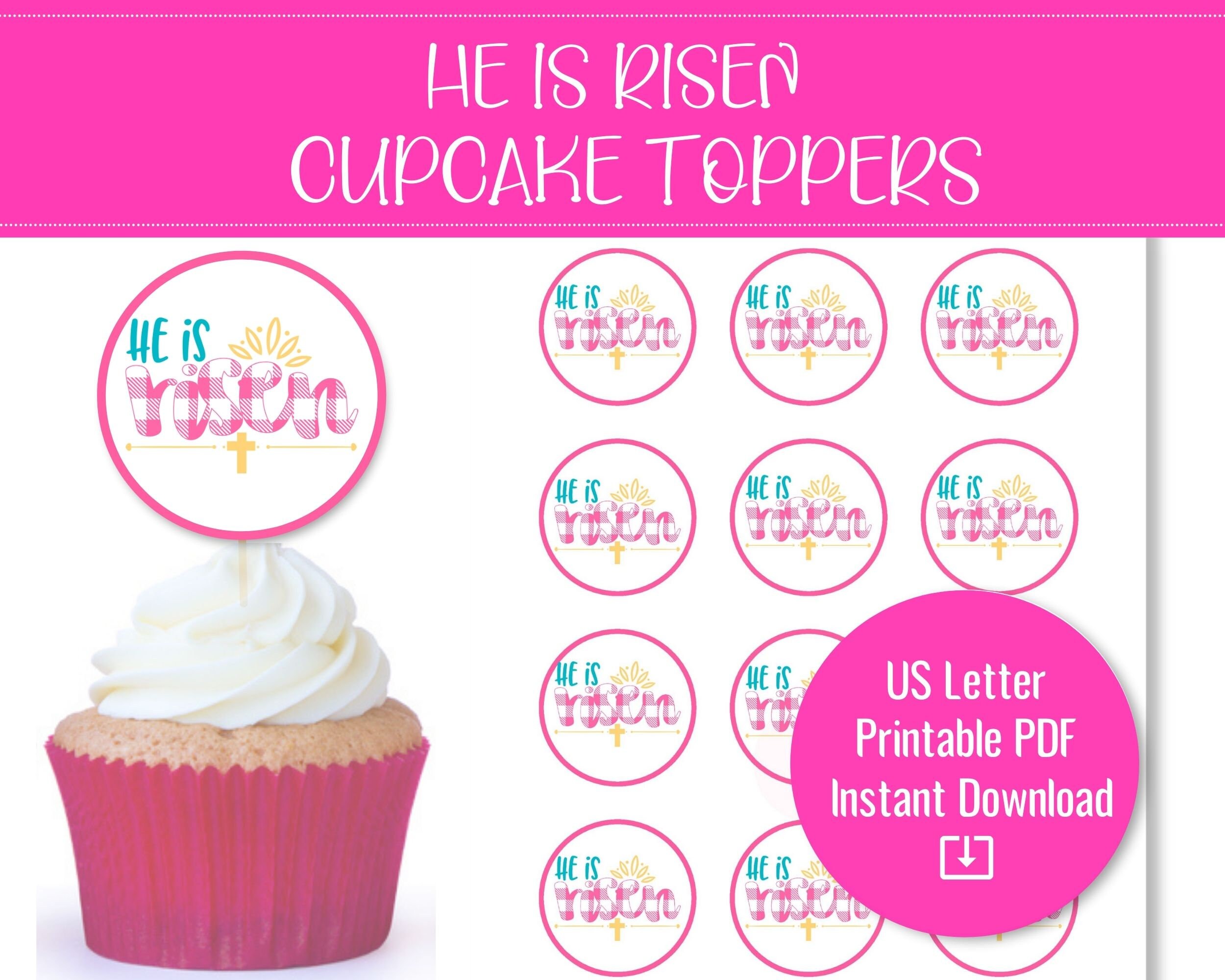 He is risen Easter cupcake toppers Easter religious cupcake - Etsy España