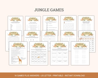 Jungle verjaardagsspelletjes, afdrukbare klasactiviteiten (pdf)