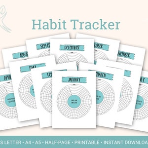Habit Tracker, Circle Monthly Tracker Printable, 12-month Circle Habit Tracker, Routine Tracker, Habit Challenge, Color in Habit Tracker