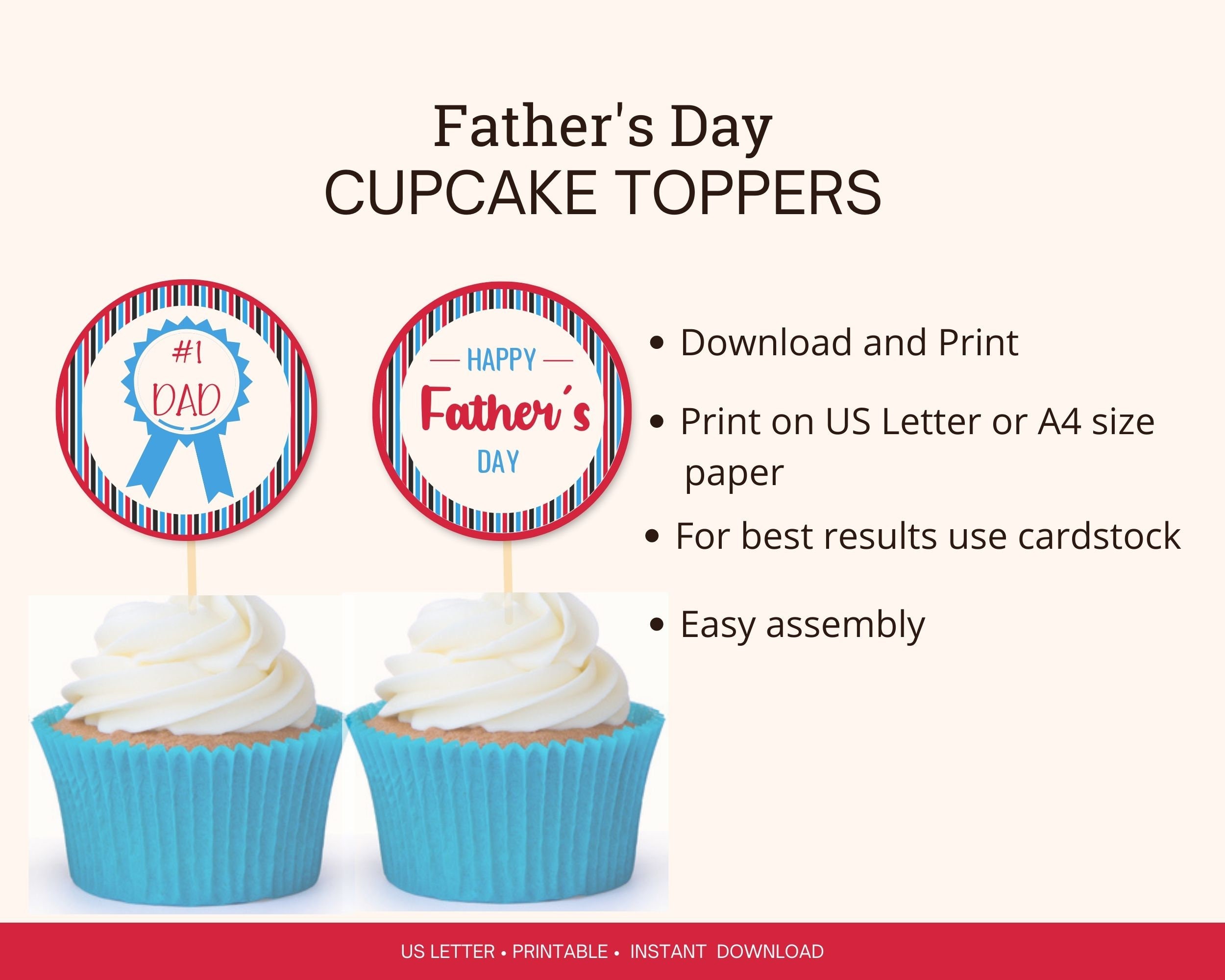 Father's Day Printable Cupcake Toppers, Father's Day Party Decor, Party ...