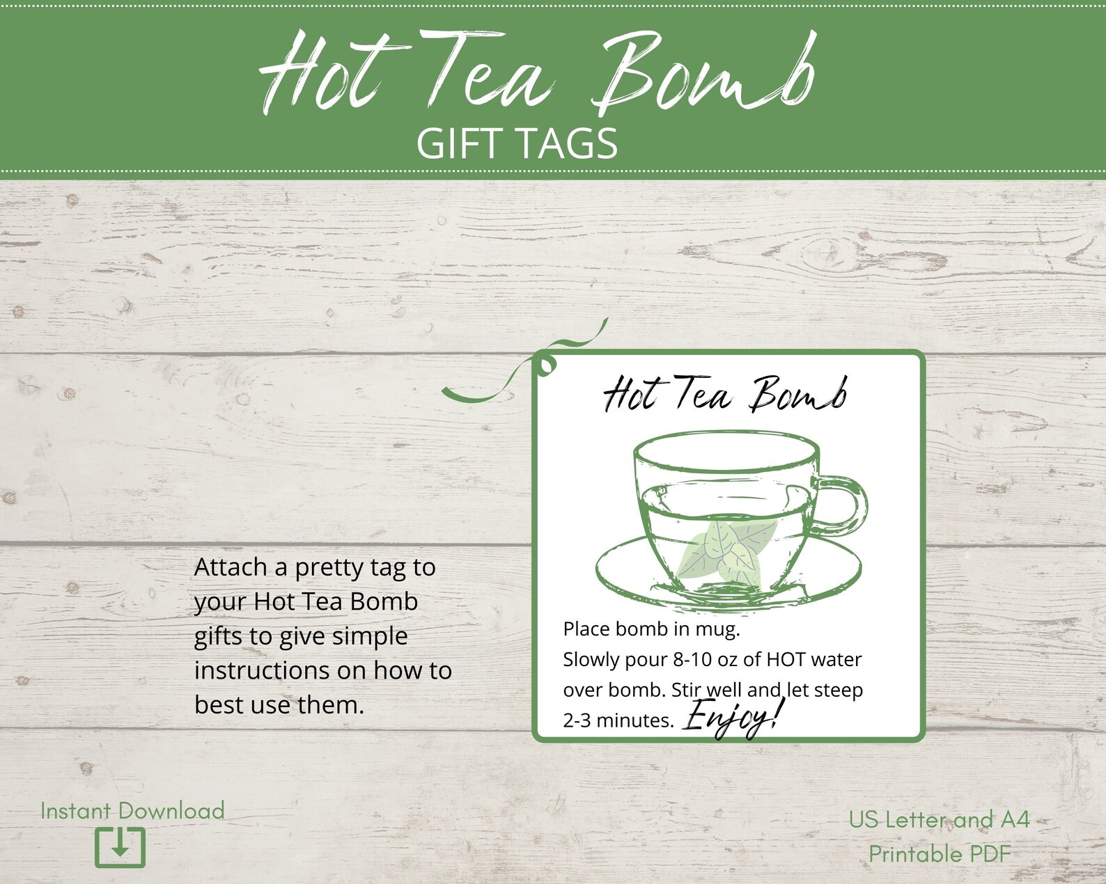 Hot Tea Bomb Printable Instruction Tags, Printable Hot Tea Globe Tags