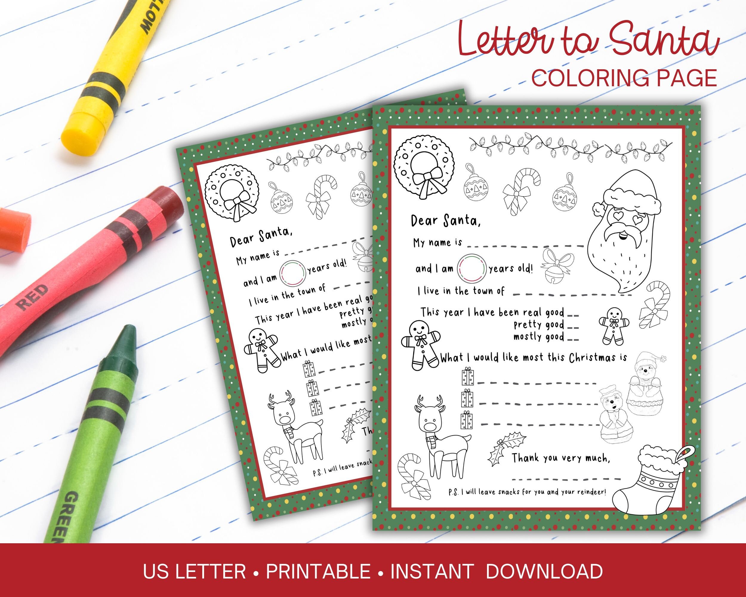 Letter to Santa Coloring Page, Dear Santa Wish List, Printable Santa ...