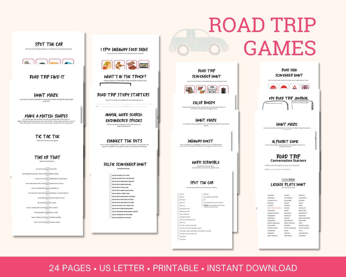 Road Trip Games Printable for Kids Car Games Kids Travel Games