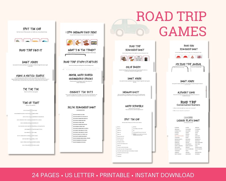 Road Trip Games Printable Bundle | Kids Travel Activities (US Letter ...