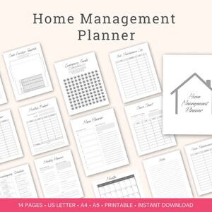 Home Management Planner Printable Bundle, Meal Planning, Chore Chart, Calendar, Monthly Budget planning, Mom Planner