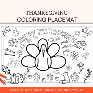 Thanksgiving Day Coloring page, Printable Kids&#39; Activity, Kid&#39;s table printable activity, Thanksgiving Placemat, Printable Coloring Placemat