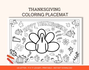 Thanksgiving Coloring Placemat, Kids' Activity (Digital Download)
