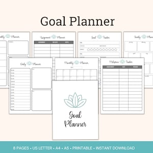 Goal planner printable, Goal Worksheet, New Year, Vision Board, Monthly Habits Reflections,  Goals Tracker, Yearly Goals, Quarterly Goals