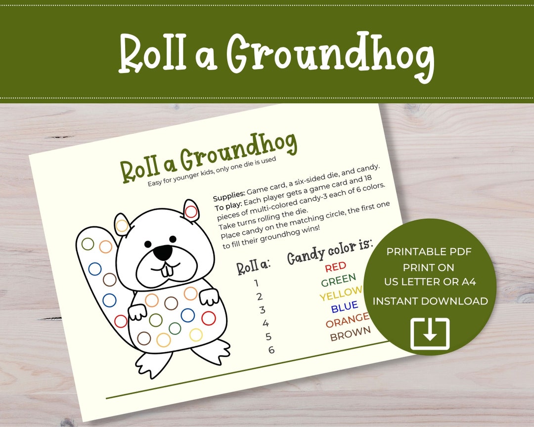 Roll a Groundhog Printable Game for Home or School Classroom