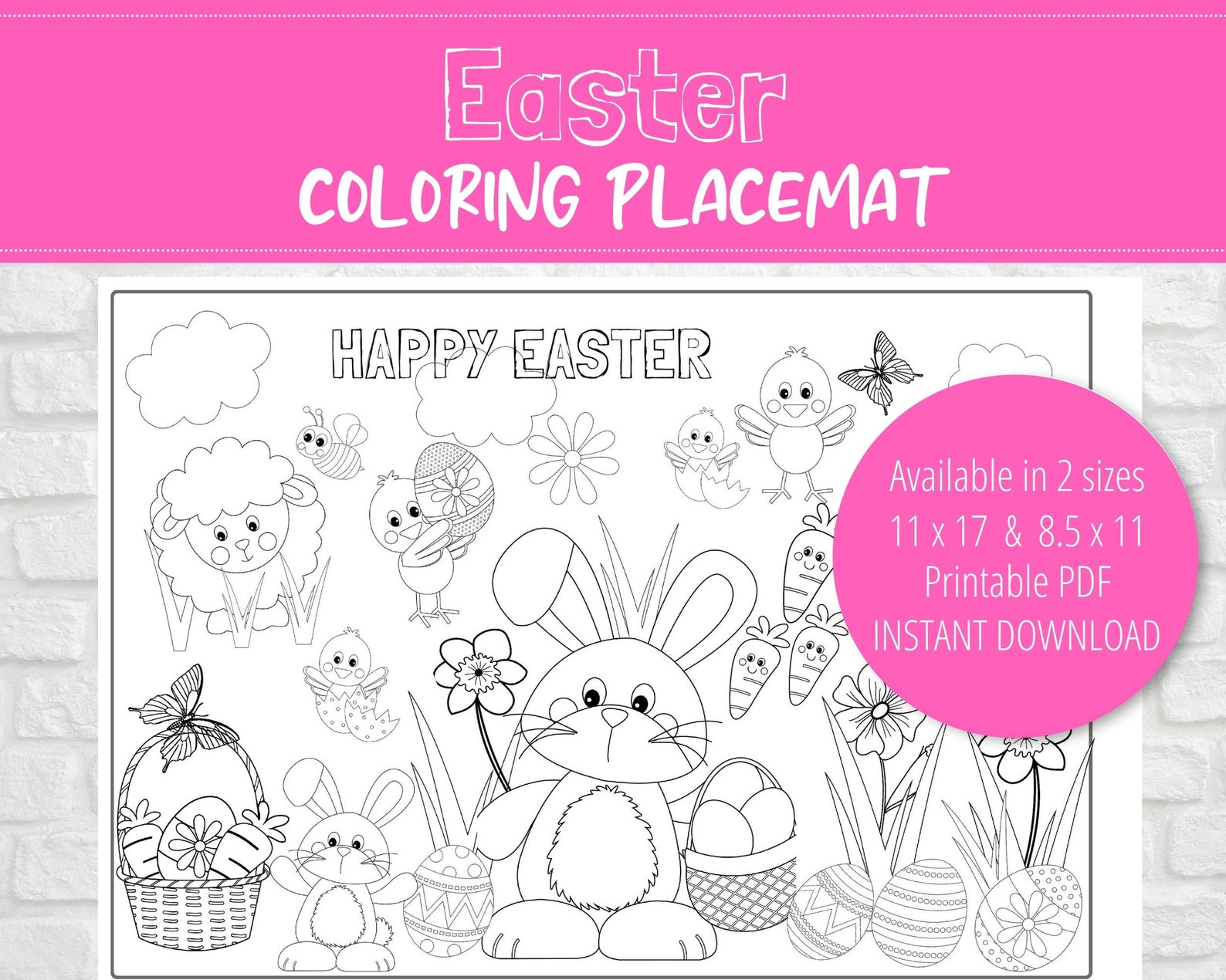 Easter Coloring Placemat Printable, Easter Printable Activity for Kids