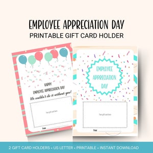 Portatarjetas de regalo imprimible para el Día de agradecimiento a los empleados, obsequio de agradecimiento imprimible, obsequio para el personal