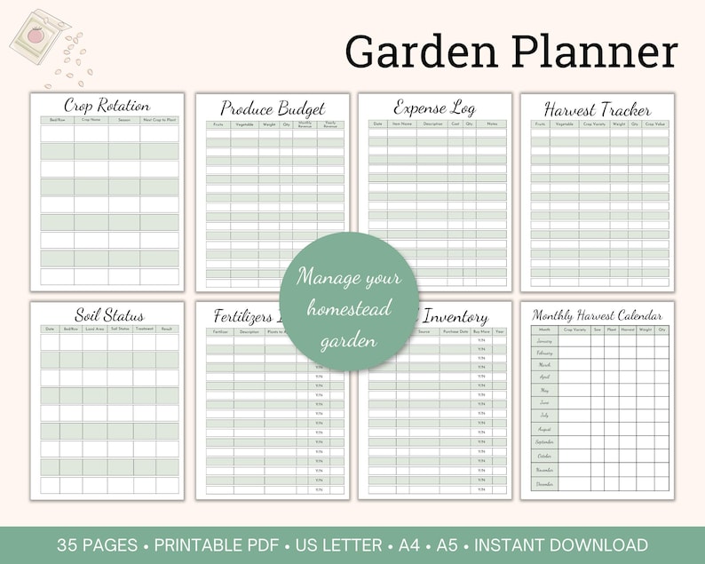 Garden Planner printable bundle for Vegetable and Flower Garden Organization, Homestead Gardening planner, Gardening Journal printable