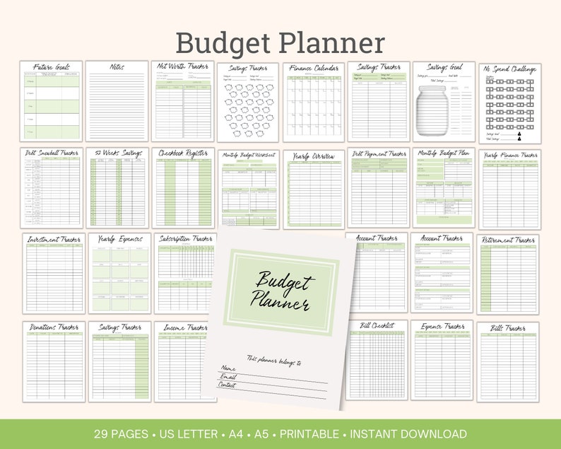 Printable Budget Planner Bundle | Finance & Savings Trackers (PDF)