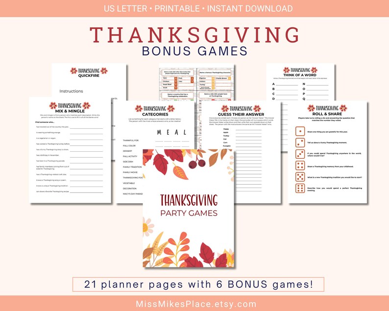 Thanksgiving Planner Printable Bundle With Games (digital Download) - Etsy