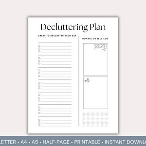 Declutter Plan printable, Decluttering challenge worksheet, Organized home, Home Management, Goodnotes template, Notability template