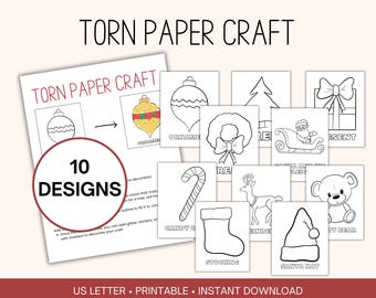 Christmas Torn Paper Craft Printable, classroom art, preschool worksheet