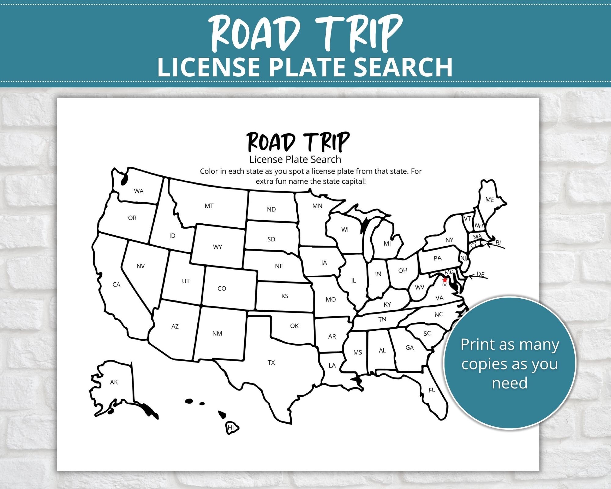 License Plate Search Printable Road Trip Game - Etsy